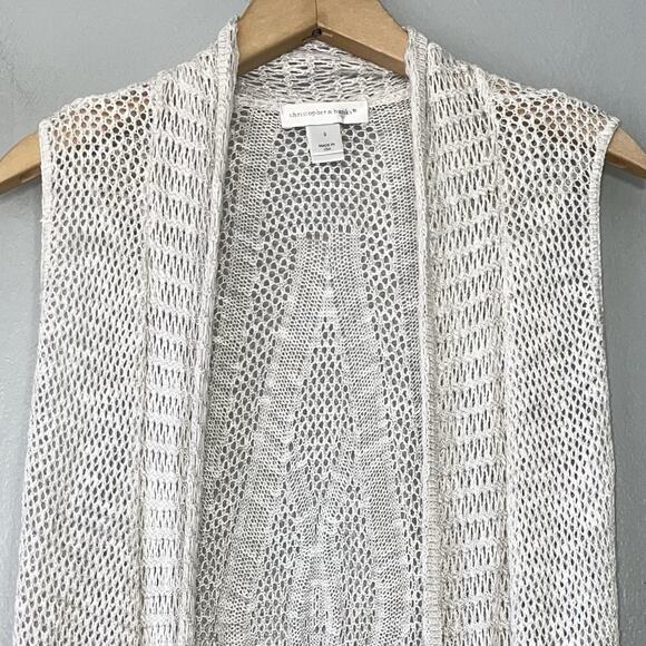 Crochet Drape Vest Size Small Gray Open Knit Sleeveless Cardigan Duster Fairy - Picture 4 of 10